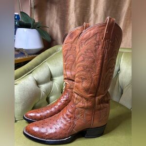 VINTAGE USA COWTOWN OSTRICH LEATHER ENGINEER BOSS BOOTS 10B